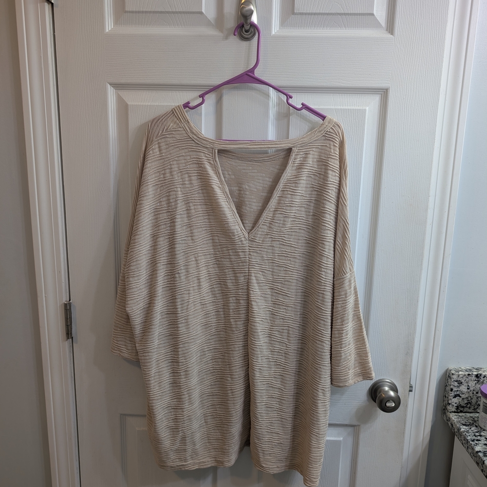 Simply Noelle Women's Beige V-Neck Tunic Top - Size L